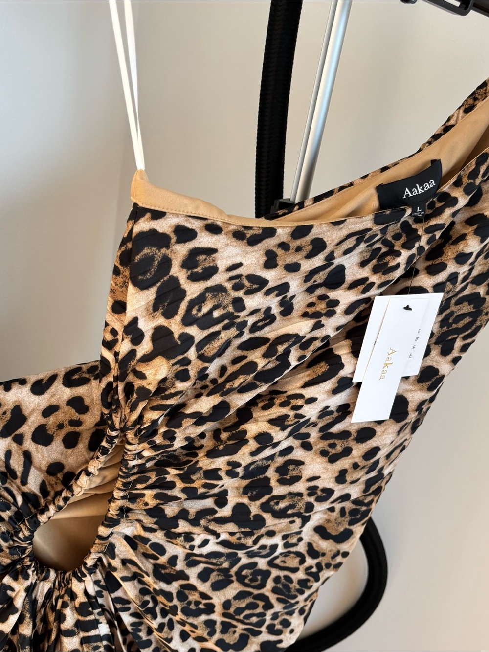 Aakaa One-Shoulder Leopard Print Maxi Dress - Black & Brown
